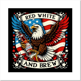 Fourth of July - American Flag  - Bald Eagle Beer Posters and Art